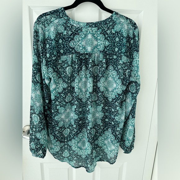 Lucky Brand Live In Love Teal Boho Prairie Button Long Sleeve Blouse Large - Picture 3 of 7